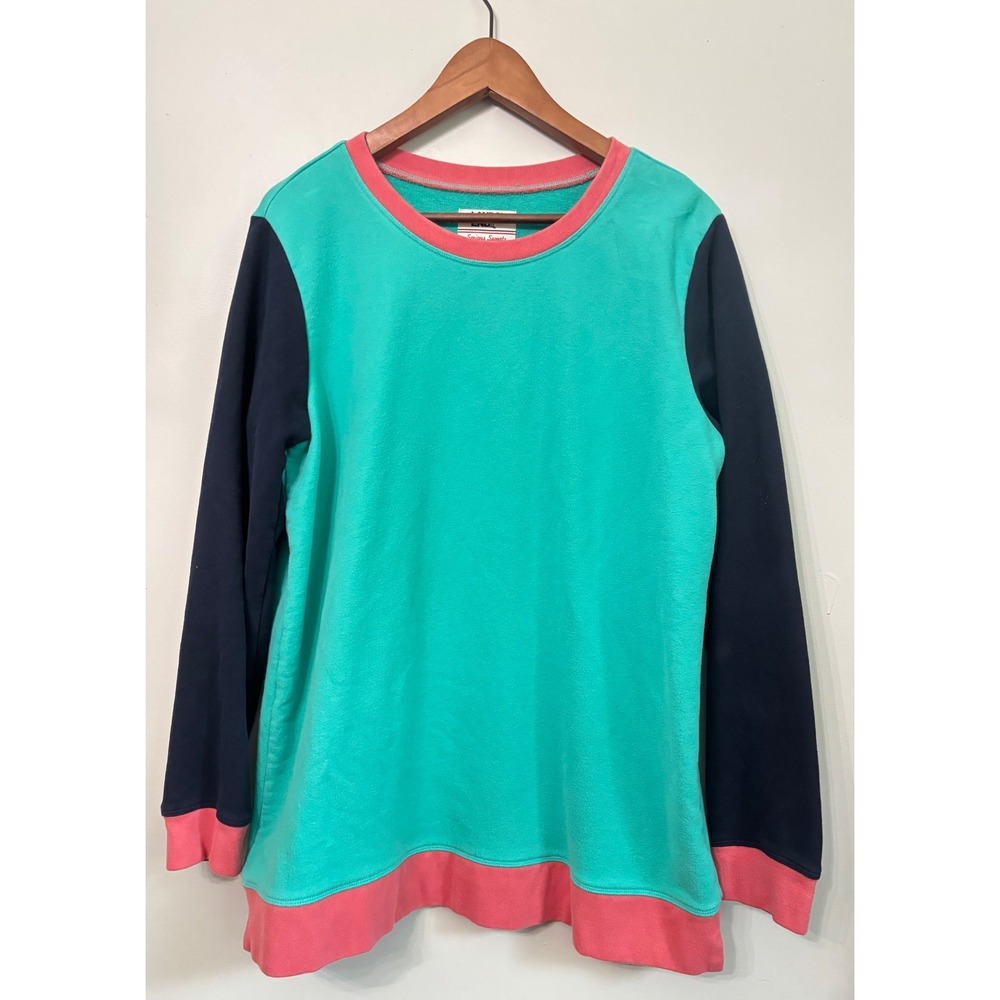 Lands End Serious Sweats Colorblock Sweatshirt Teal Navy Pink XL Tunic